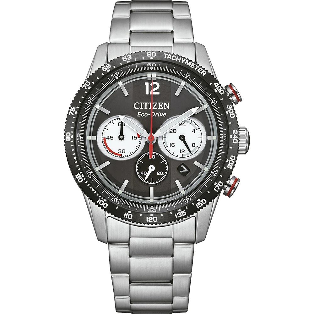 Citizen Eco-Drive Racing Chronograph, Edelstahl schwarz, 39.9mm Herrenuhr CA4714-55E
