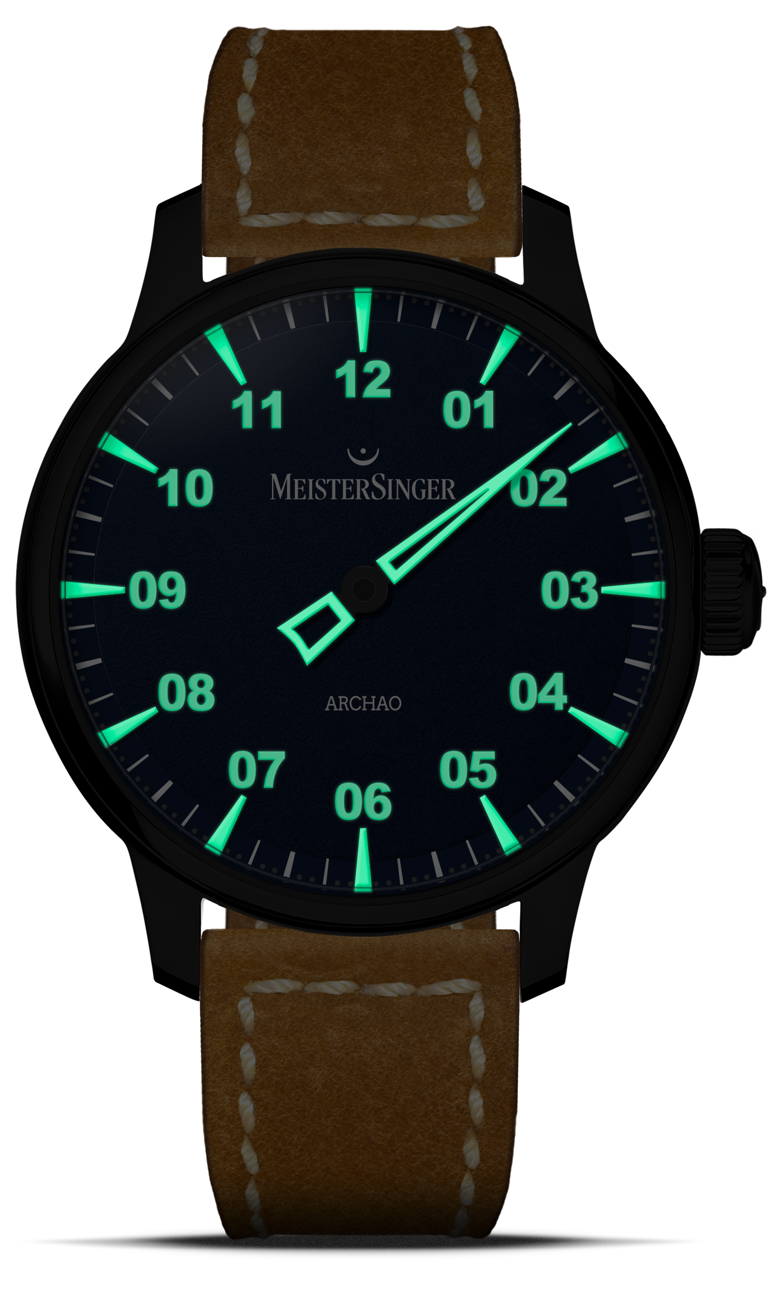 Meister Singer Archao DLC, Blau, Automatikwerk, 43 mm, Lederband Herrenuhr AR908BL