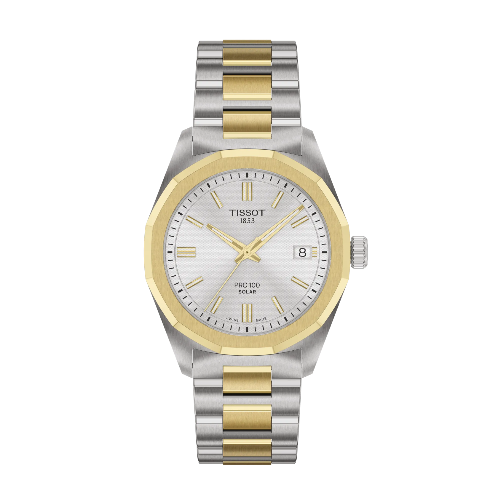 Tissot PRC 100 Solar 39mm, bicolor, stainless steel bracelet men's watch T151.422.22.031.00