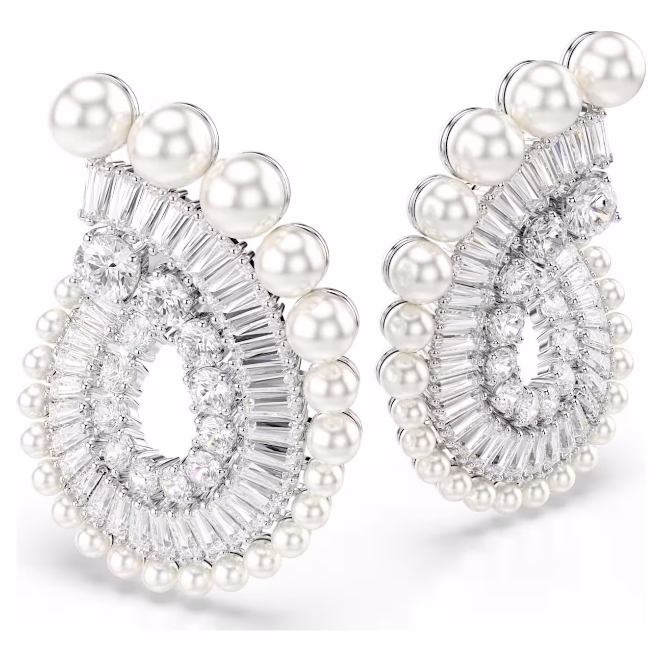 Swarovski Ariana Grande x Swarovski Drop-Ohrhänger Kristallperle, Verschiedene Schliffe, Weiß, Rhodiniert