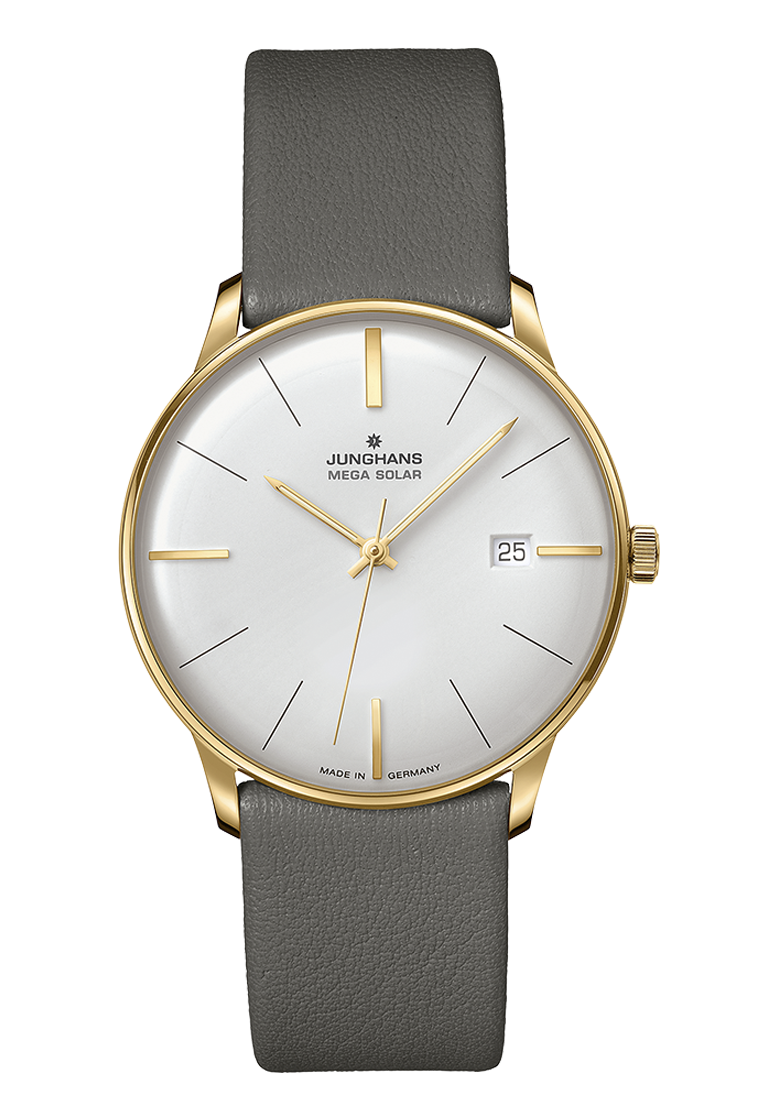 Junghans Meister Mega Solar, Lederband mit Dornschließe, Funk-Solarwerk, Saphirglas Herrenuhr 59/7601.02