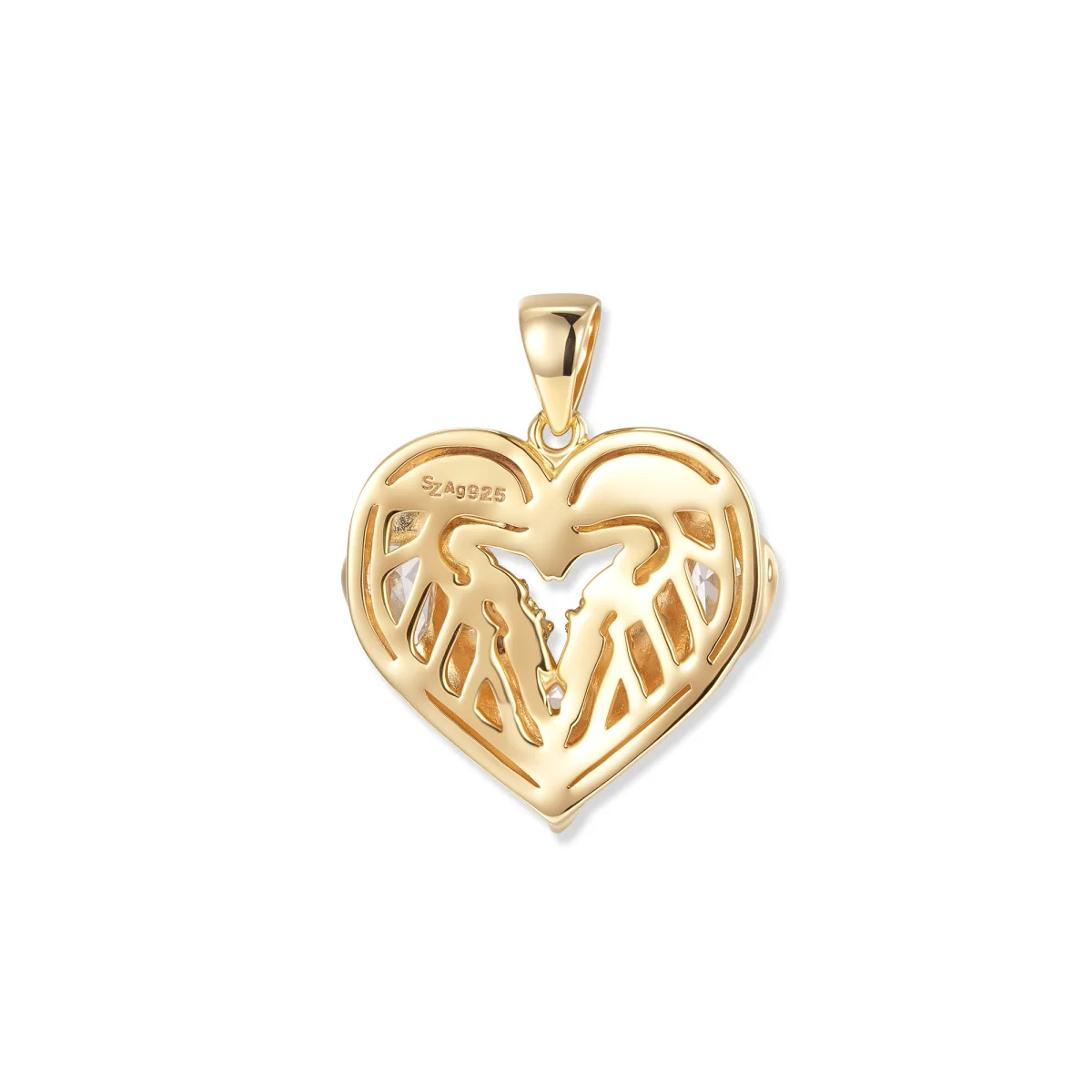 At the time, Crystal Birds heart pendant, two birds in a heart shape, 18K gold plated