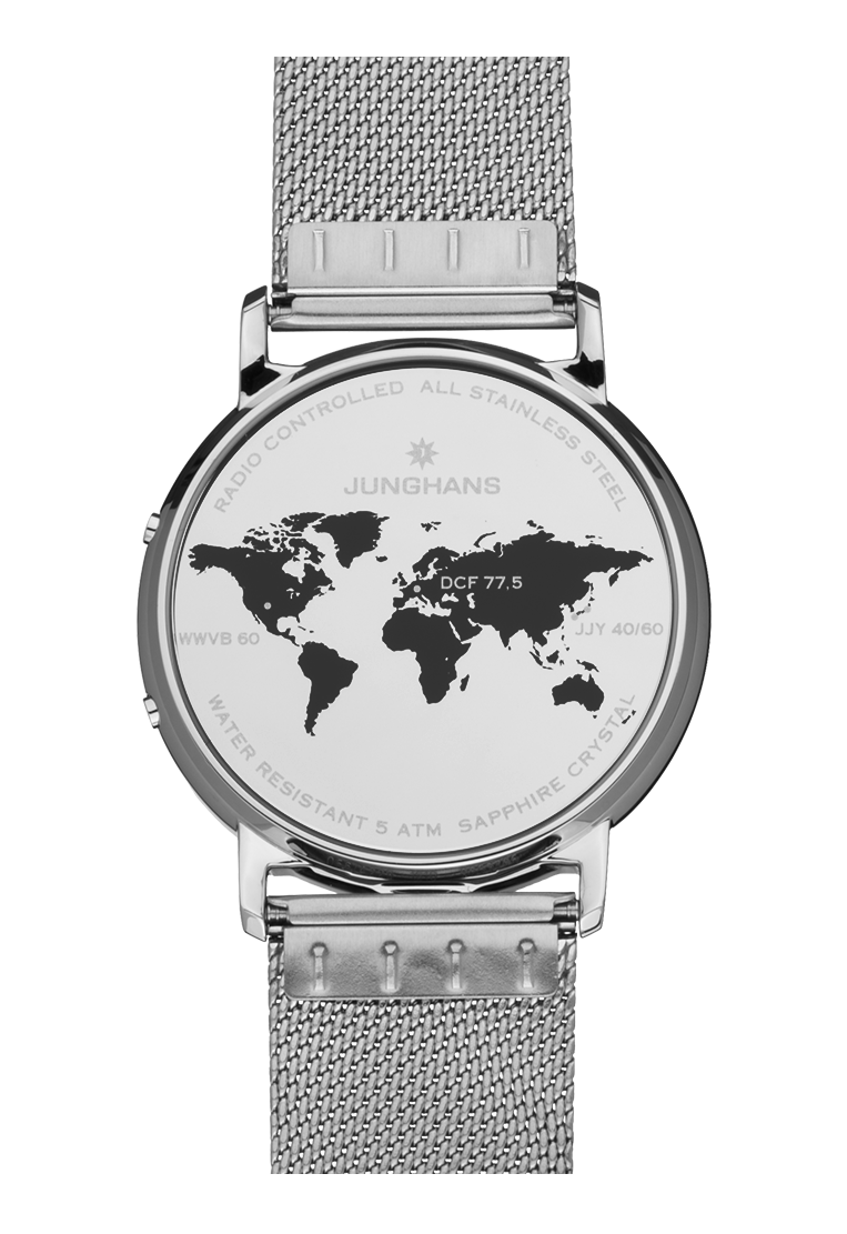 Junghans Milano Mega Solar, Edelstahlband mit Faltschließe, Multifrequenz-Funk-Solarwerk Herrenuhr 56/4621.44