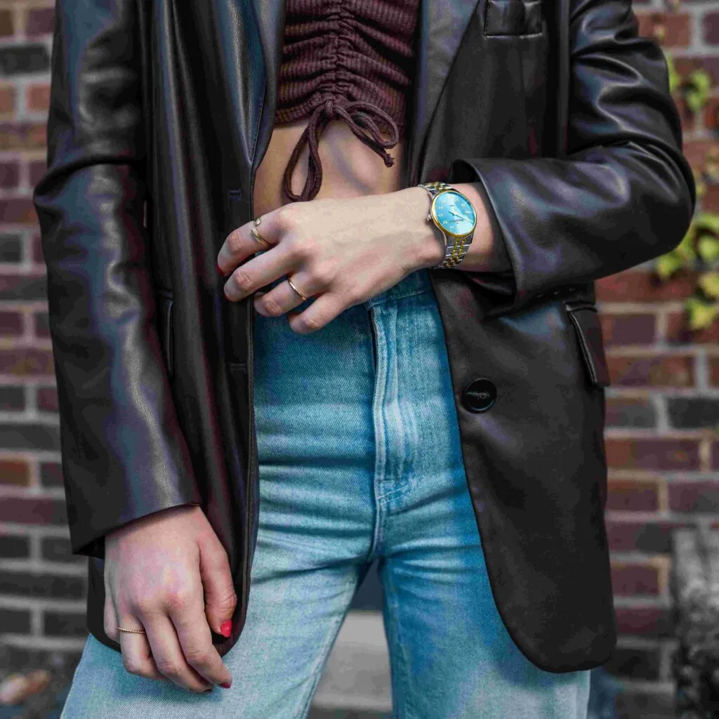 Meister Singer Yaara - Eisblau mit Gold, 36mm, Automatikuhrwerk Damenuhr YA914G