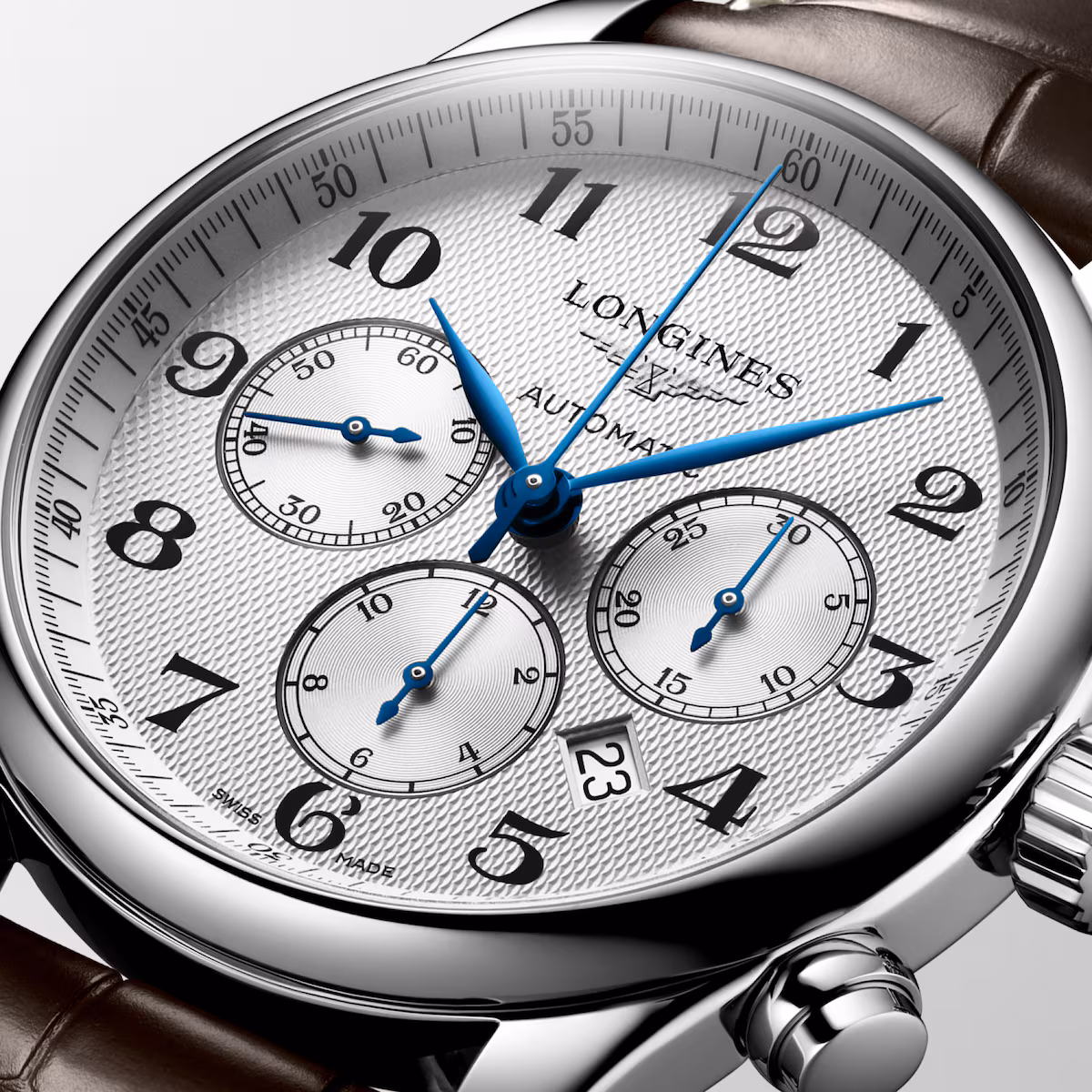 Longines Master Collection Chronograph Silber Lederband Herrenuhr L2.859.4.78.3
