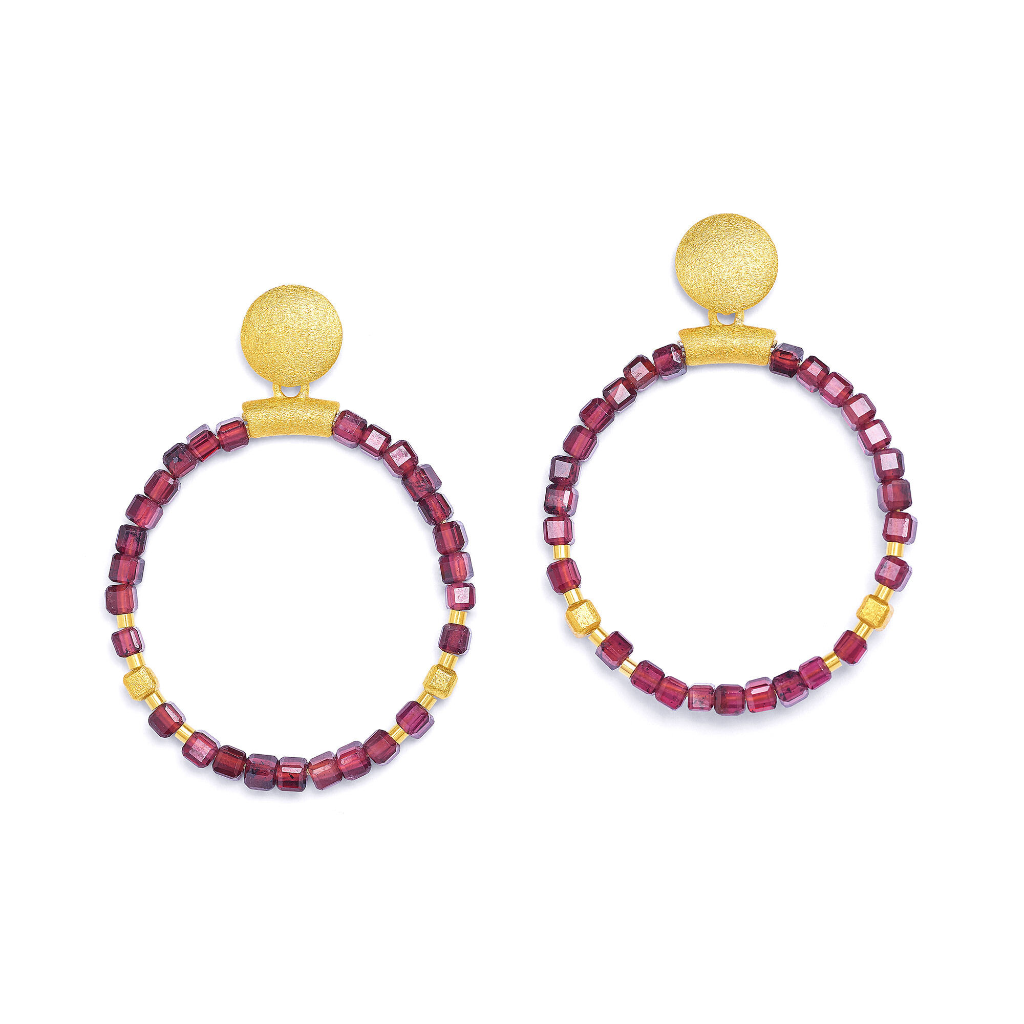 Bernd Wolf Ohrringe Rondela Designlinie Cubes, Granat, 24-Karat-goldplattiert