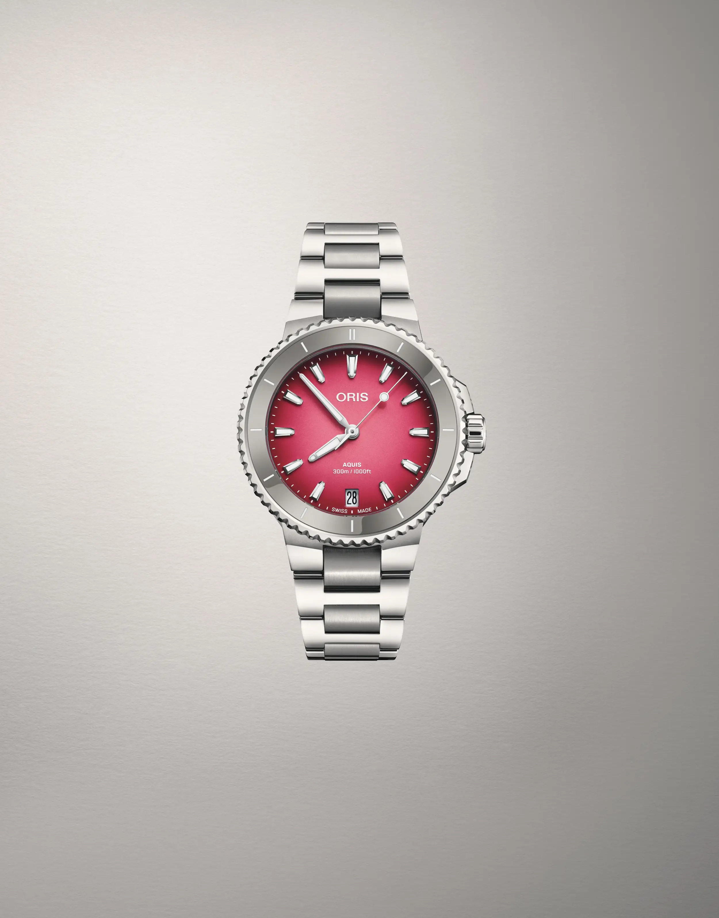 Oris Aquis Date Taste of Summer 36.5mm, ceramic bezel, stainless steel, pink ladies' watch 01 733 7792 4158-07 8 19 05P