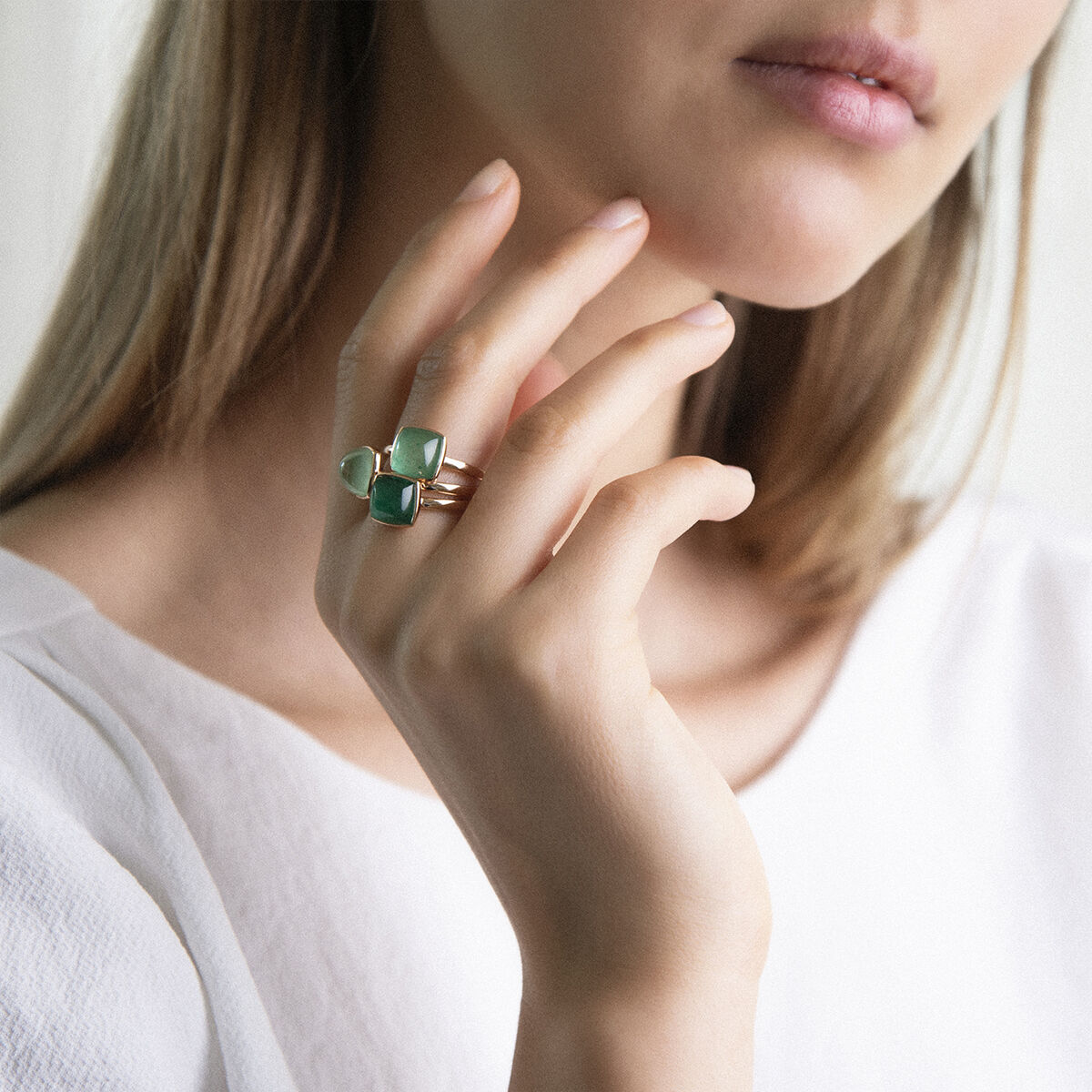 One More Pantelleria Ring in 18 Karat Roségold gefasst mit Bergkristall auf Grünquarz 051576Y3