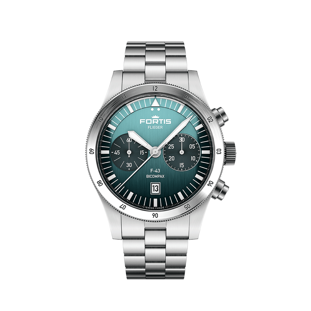 Fortis FLIEGER F-43 Bicompax Petrol Herrenuhr F4240008