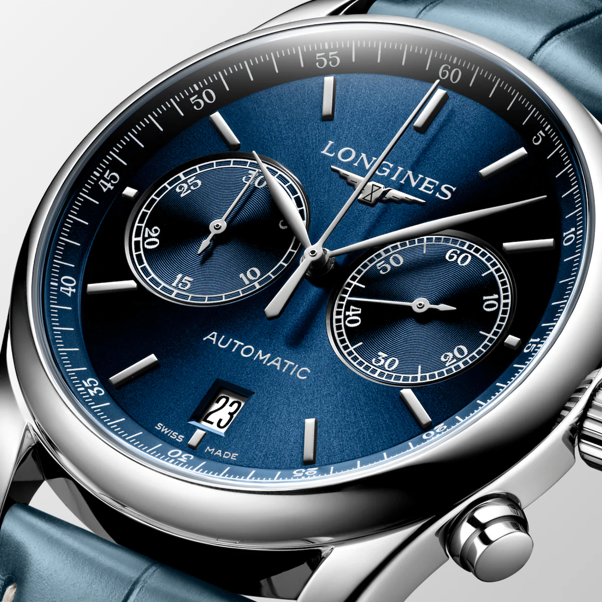 Longines Master Collection Chronograph Blau Lederband Herrenuhr L2.629.4.92.0