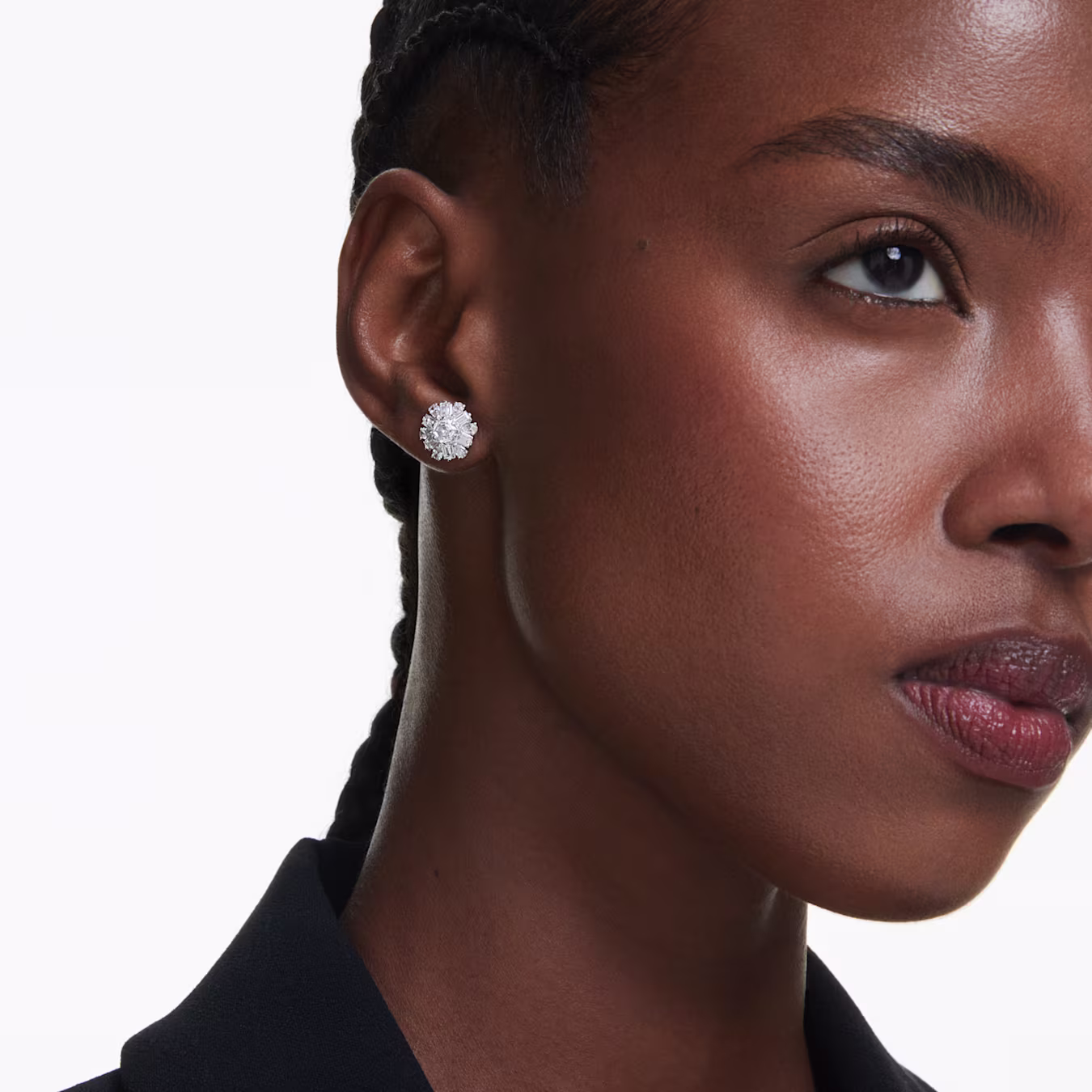 Swarovski Idyllia stud earrings, various cuts, snowflake, white, rhodium-plated