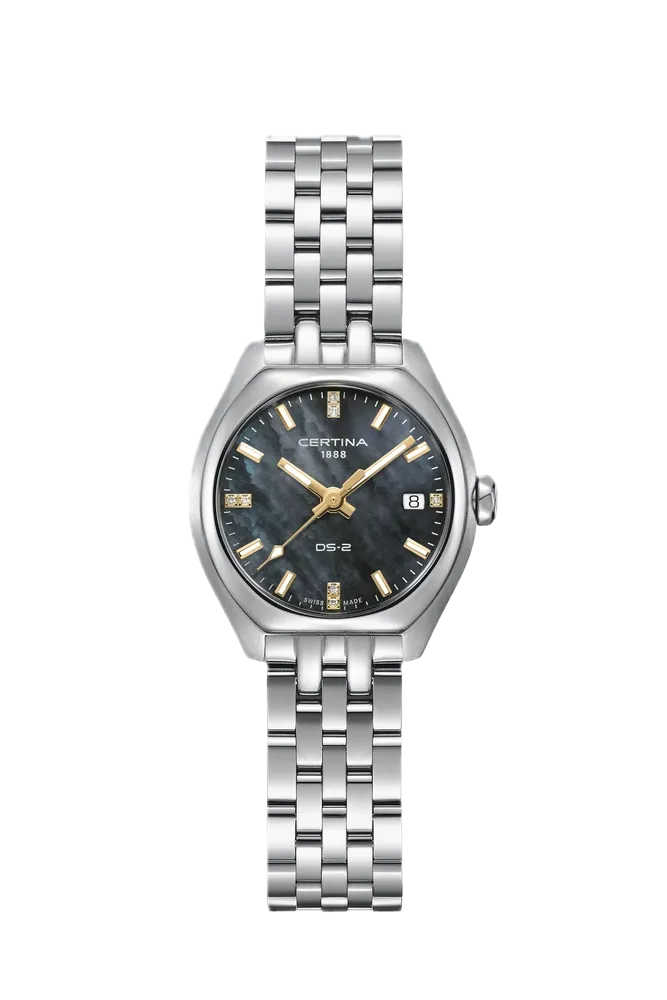 Certina DS-2 Lady Quarz, Edelstahl Perlmutt, Schwarz Damenuhr C049.210.11.126.01