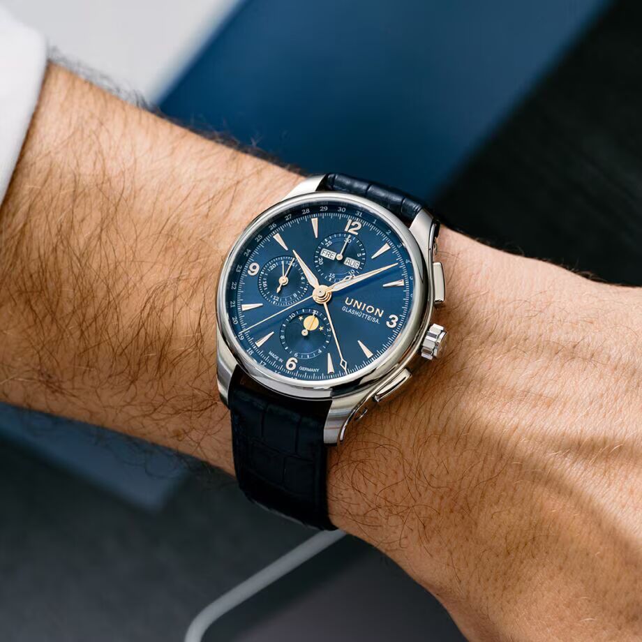 Union Glashütte Belisar Chronograph Blau Mondphase Herrenuhr D014.425.16.047.01