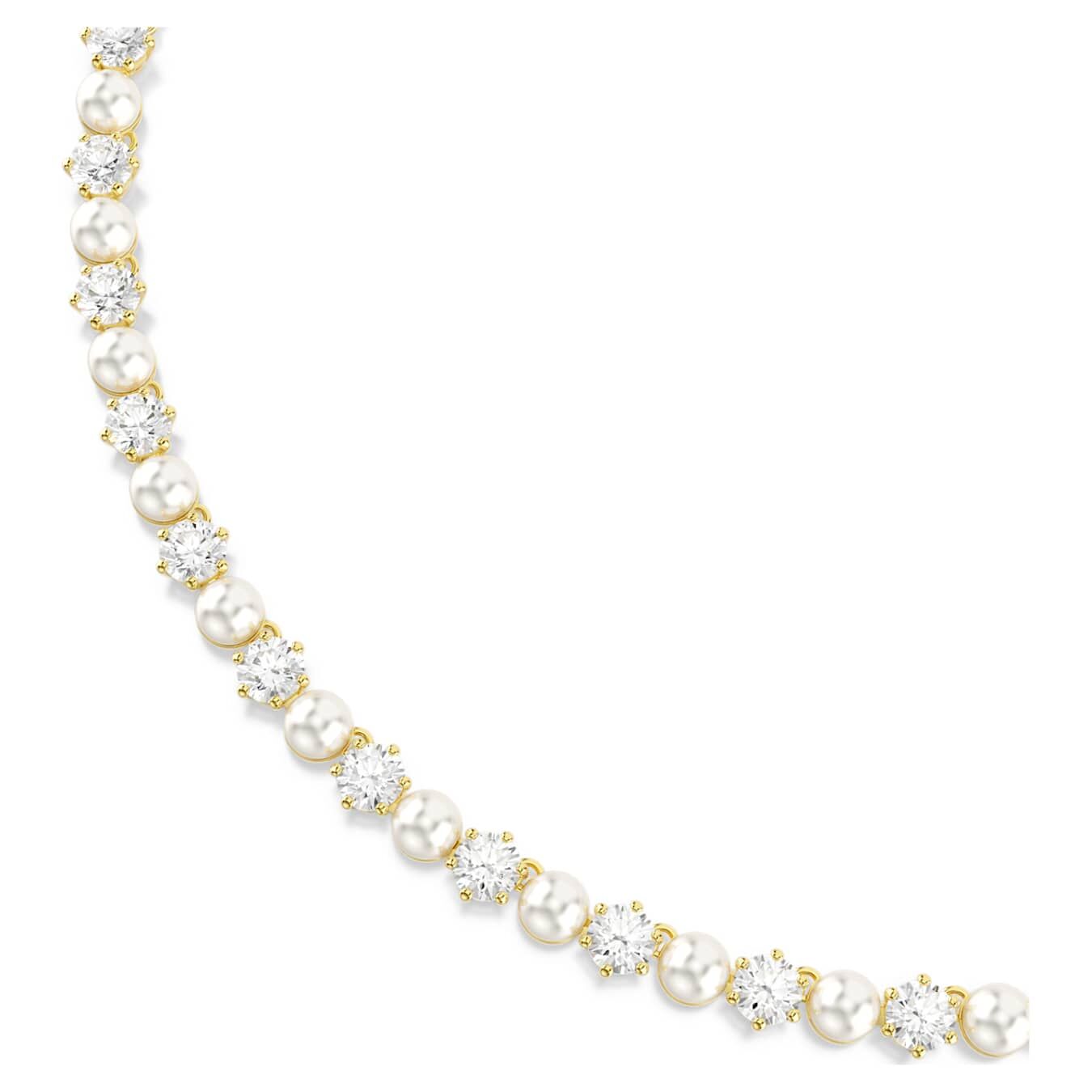 Swarovski Matrix Tennis Necklace Crystal Bead, Round Cut, White, Gold Alloy Layer