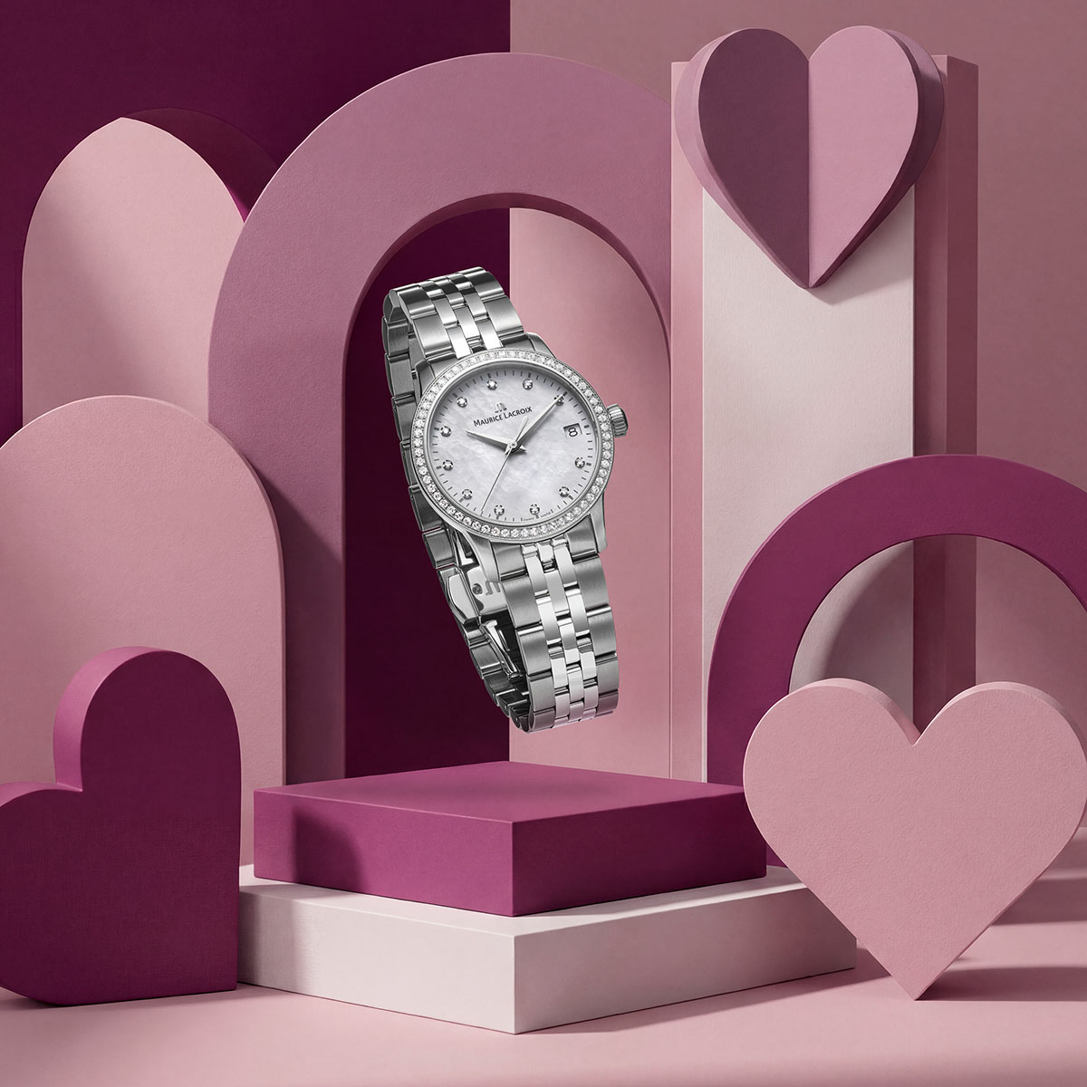 Maurice Lacroix 1975 Quartz 33mm, Quarzwerk, 11 Diamanten Damenuhr 751006-SD502-170-1