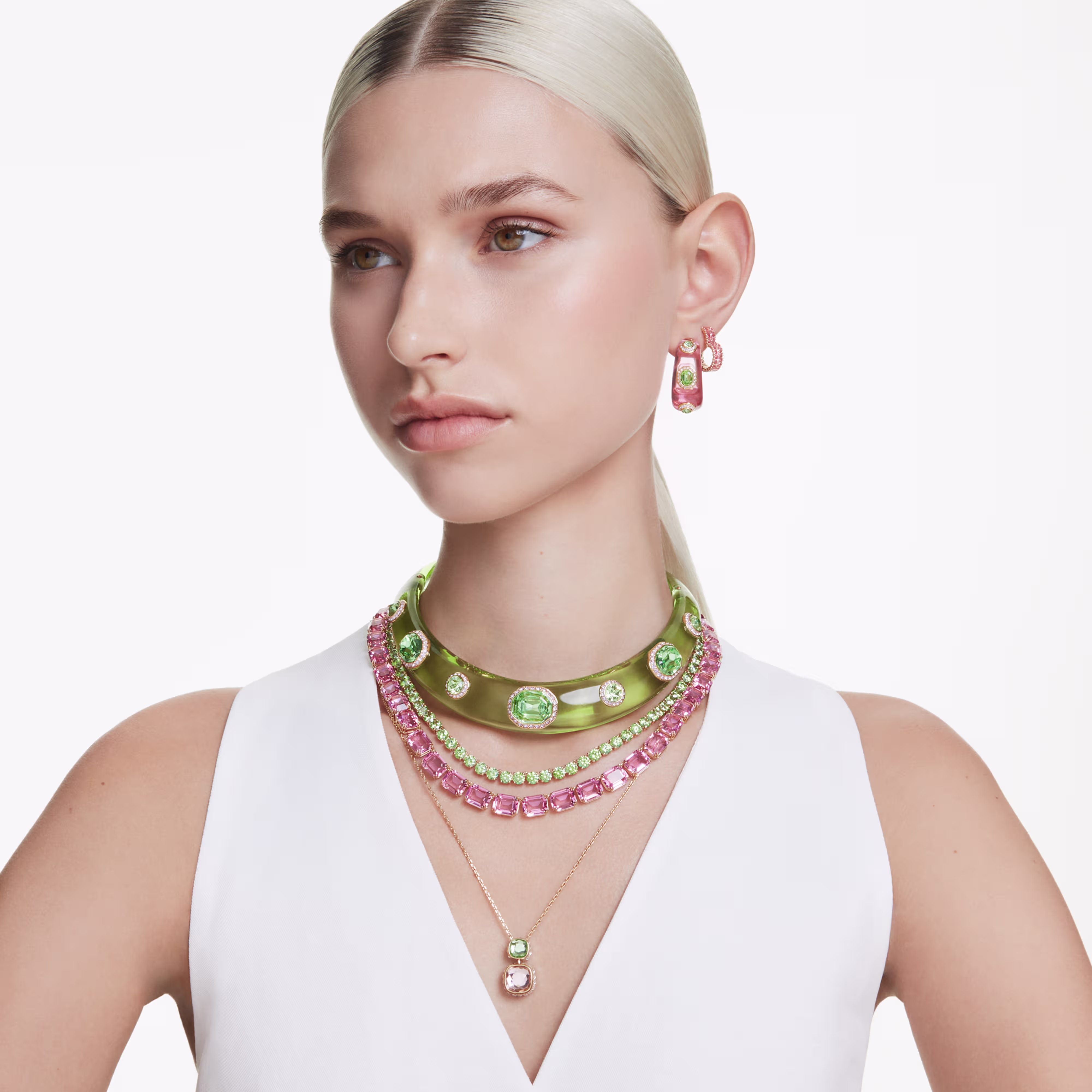 Swarovski Kette Chroma Anhänger Kissenschliff, Mehrfarbig, 18k vergoldet