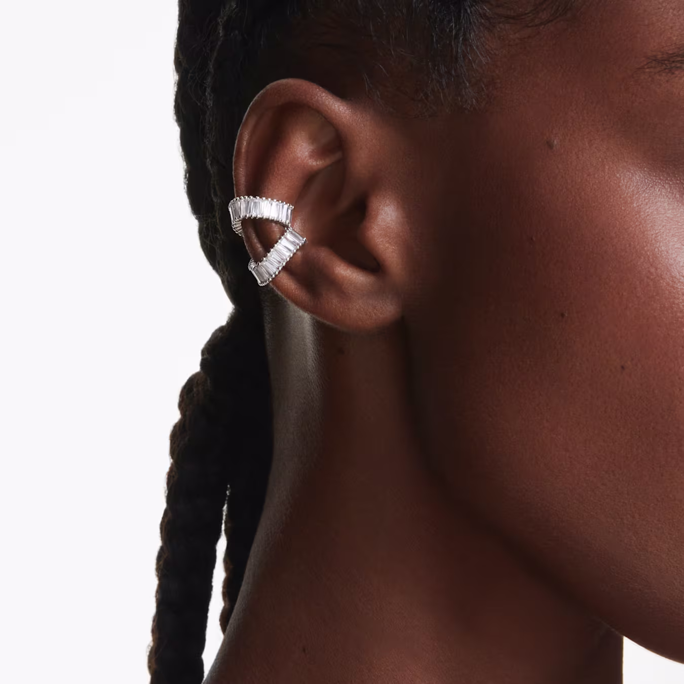 Swarovski Ohrringe Ariana Grande x Swarovski Baguette-Schliff, Weiß, Rhodiniert