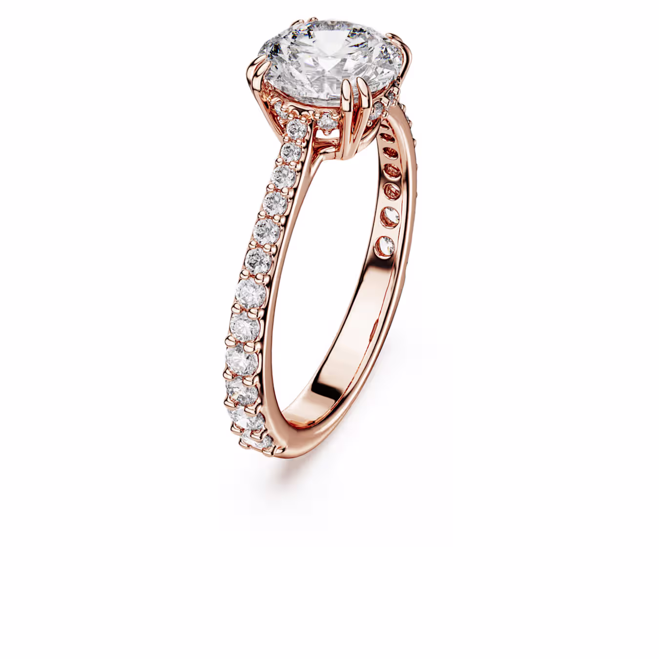 Swarovski Stilla Cocktail Ring, Round Cut, Pavé, White, 18k Rose Gold Plated