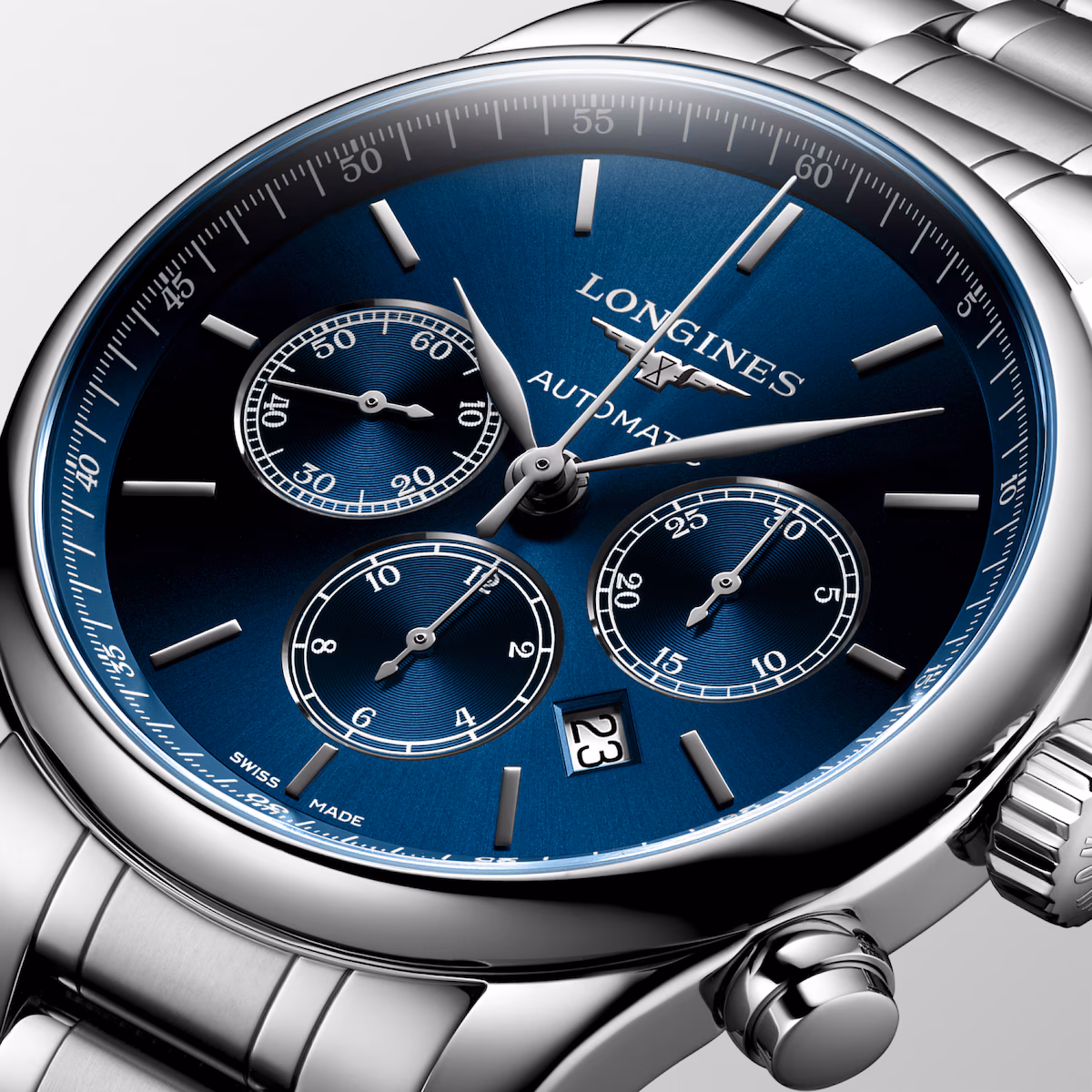 Longines Master Collection Chronograph Blau Edelstahlband Herrenuhr L2.859.4.92.6