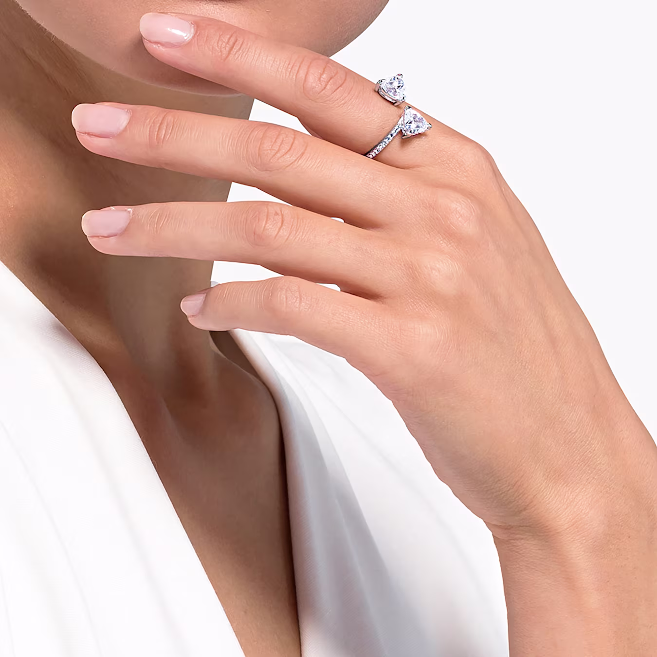 Swarovski Mesmera Open Ring Heart Cut, Pavé, White, Rhodium Plated