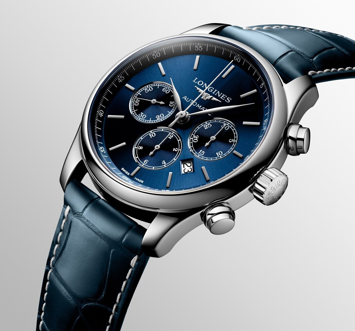 Longines Master Collection Chronograph Blau Lederband Herrenuhr L2.859.4.92.0