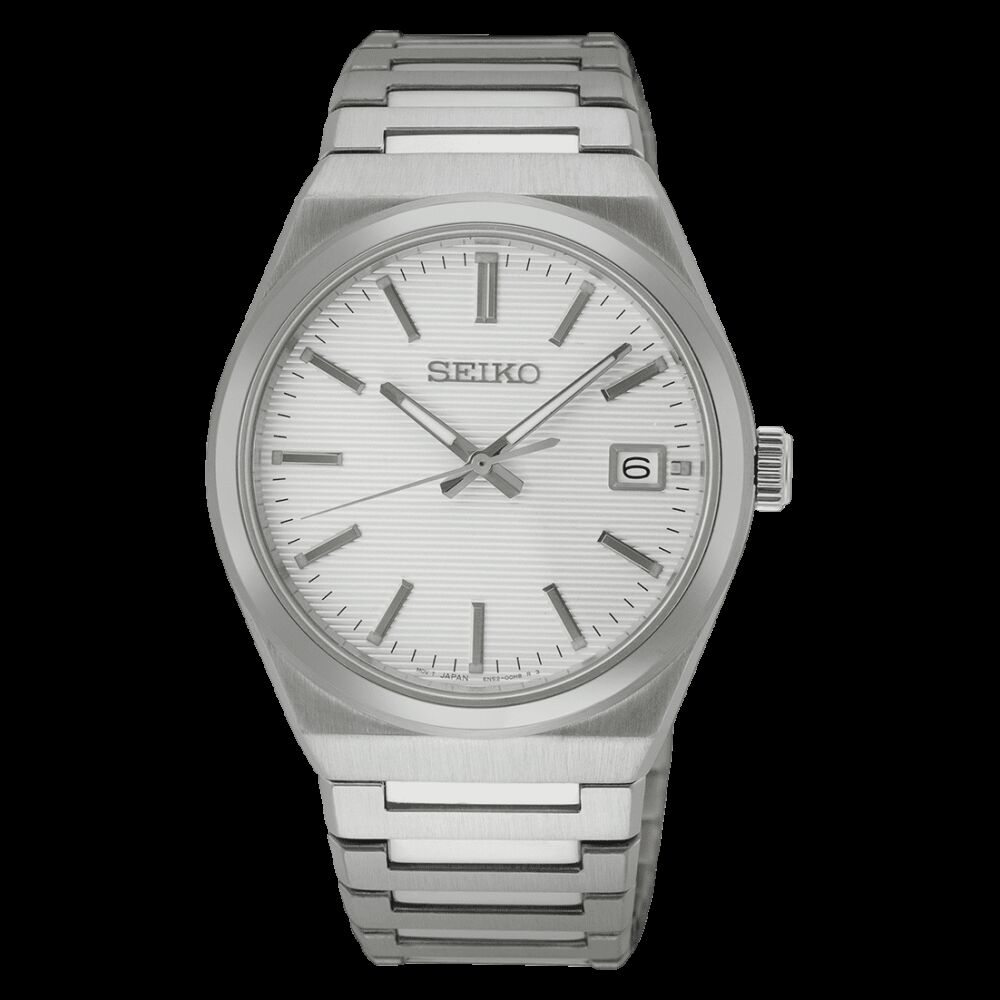 manner-klassik-quarzarmbanduhr-stahl-weisses-zifferblatt Seiko 3 Zeiger Quarz Herrenuhr SUR553P1