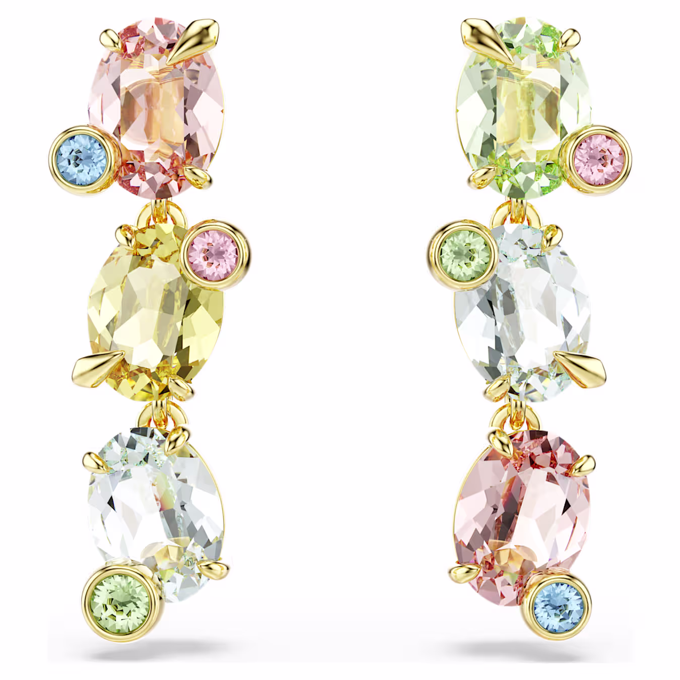 Swarovski Gema Drop Earrings, Asymmetrical Design, Various Cuts, Multicolor, 18k Gold Plated