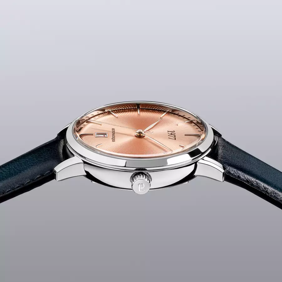 1977 EDMOND Automatique, 40 MM, Cadran Saumon, Bracelet Cuir Noir Men's Watch 1977P01156