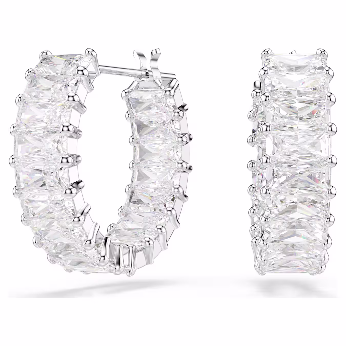 Swarovski Matrix Hoop Earrings Baguette Cut, White, Rhodium Plated
