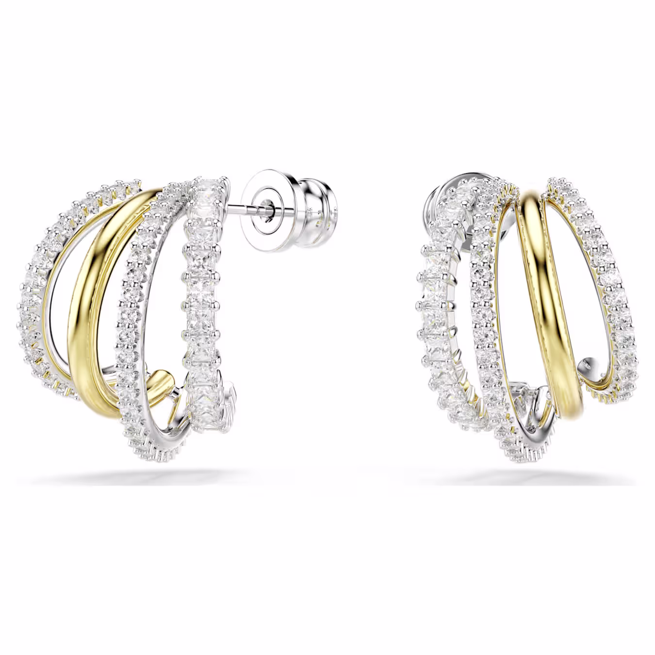Swarovski Hyperbola hoop earrings, various cuts, mini, white, metal mix