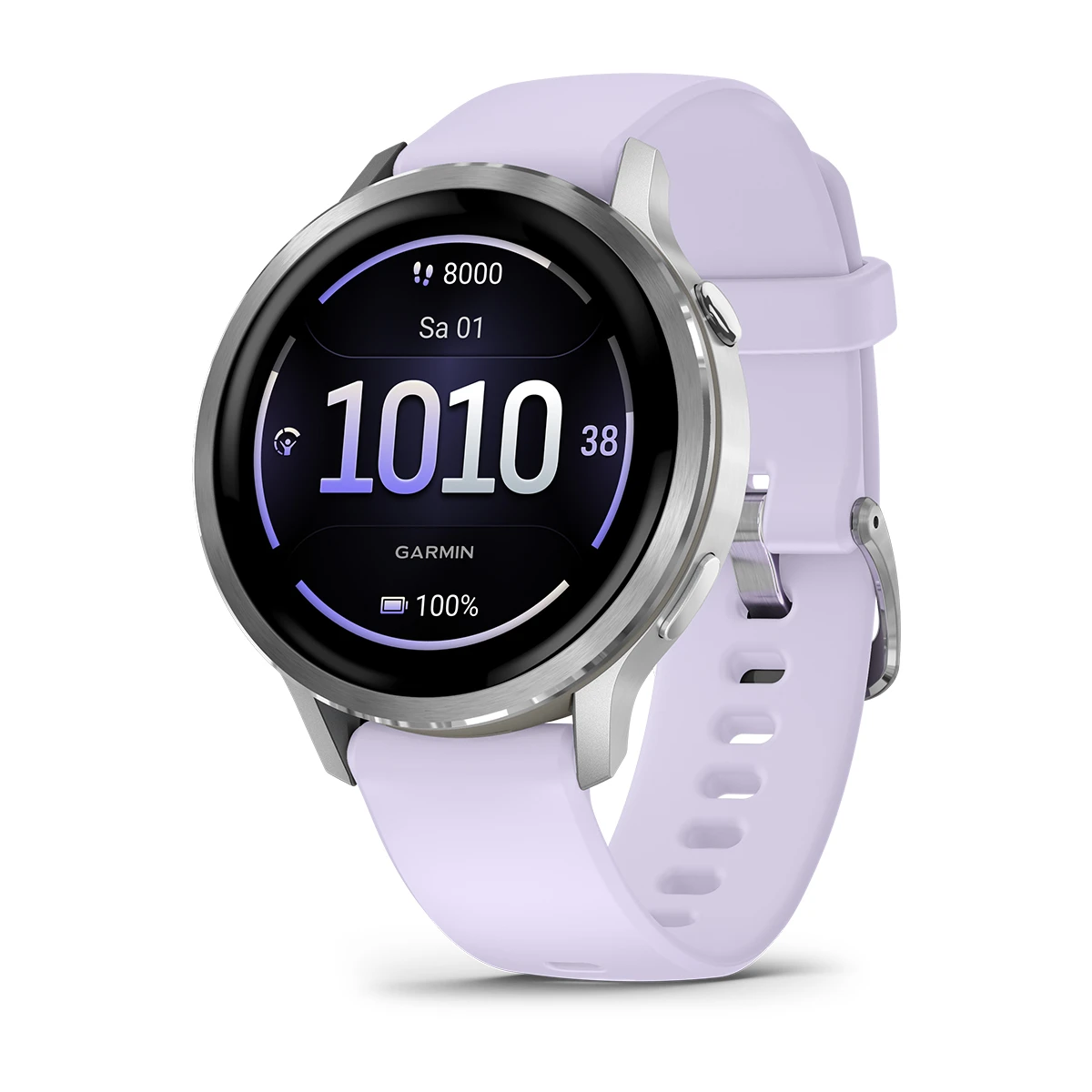 Garmin Venu® 4 - 41 mm Grau/Silber mit Schnellwechsel-Silikon-Armband 18 mm Lavendelblau Unisexuhr 010-03013-01