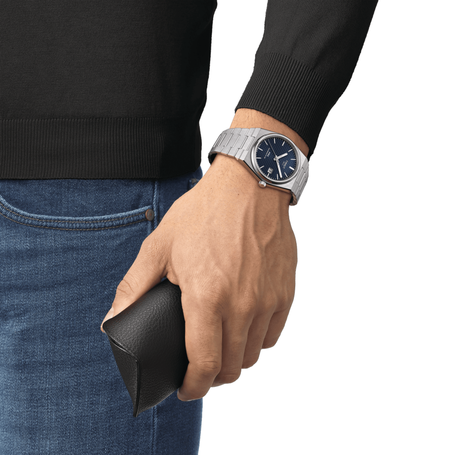 T137-407-11-041-00_WRIST Tissot PRX men's watch T137.407.11.041.00 set with blue leather strap