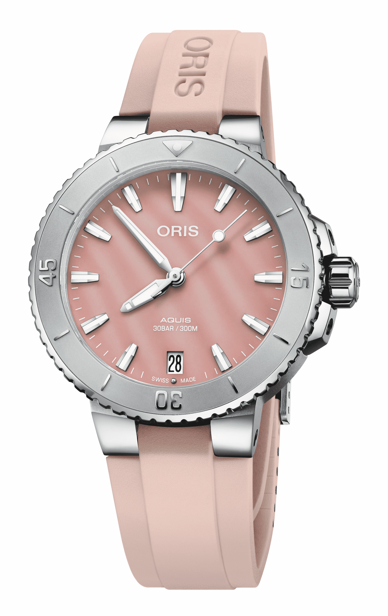 Oris Aquis Date 36,5mmKautschukband Perlmutt Rot Damenuhr 01 733 7770 4158-07 4 18 66FC