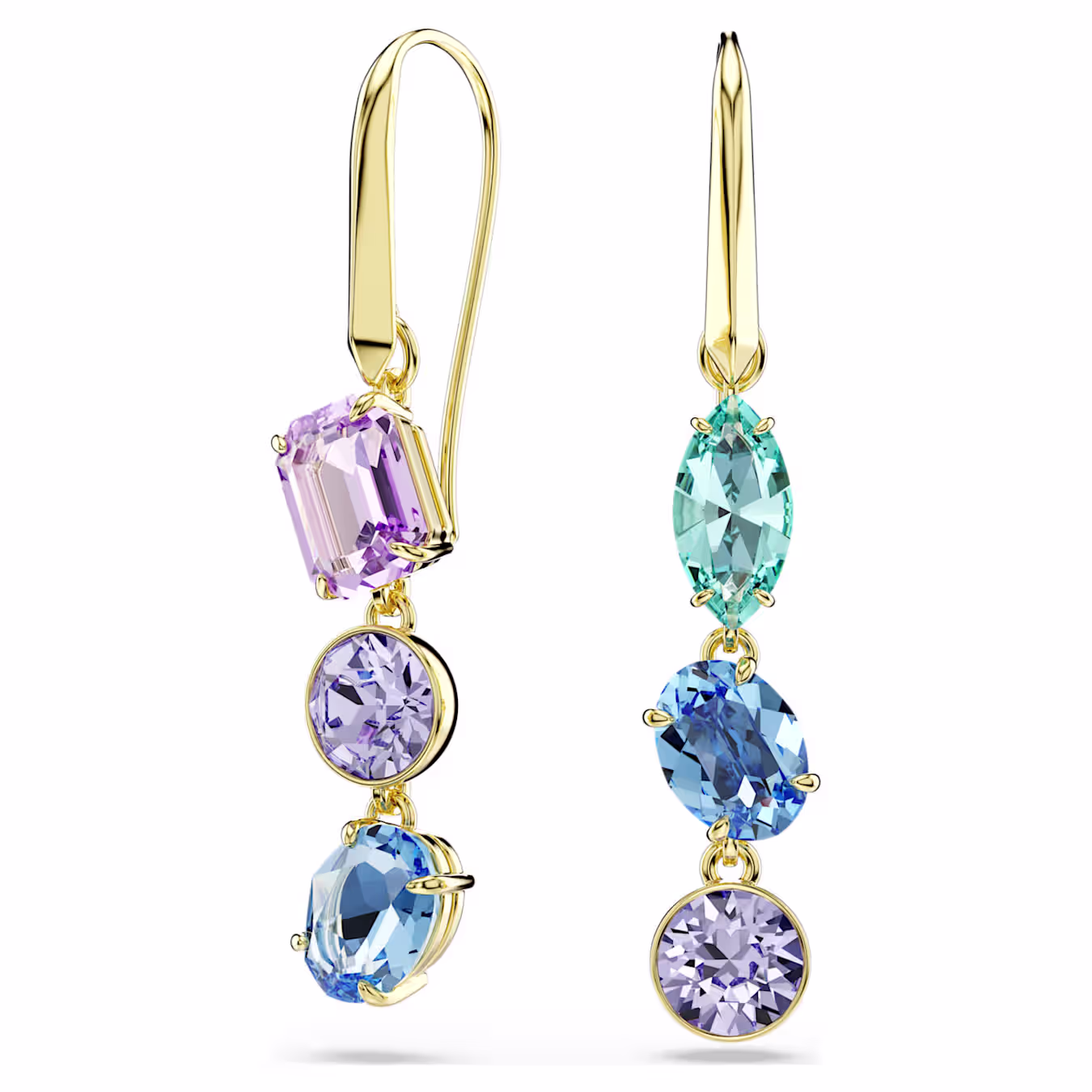 Swarovski Gema Drop Earrings, Asymmetrical Design, Various Cuts, Multicolor