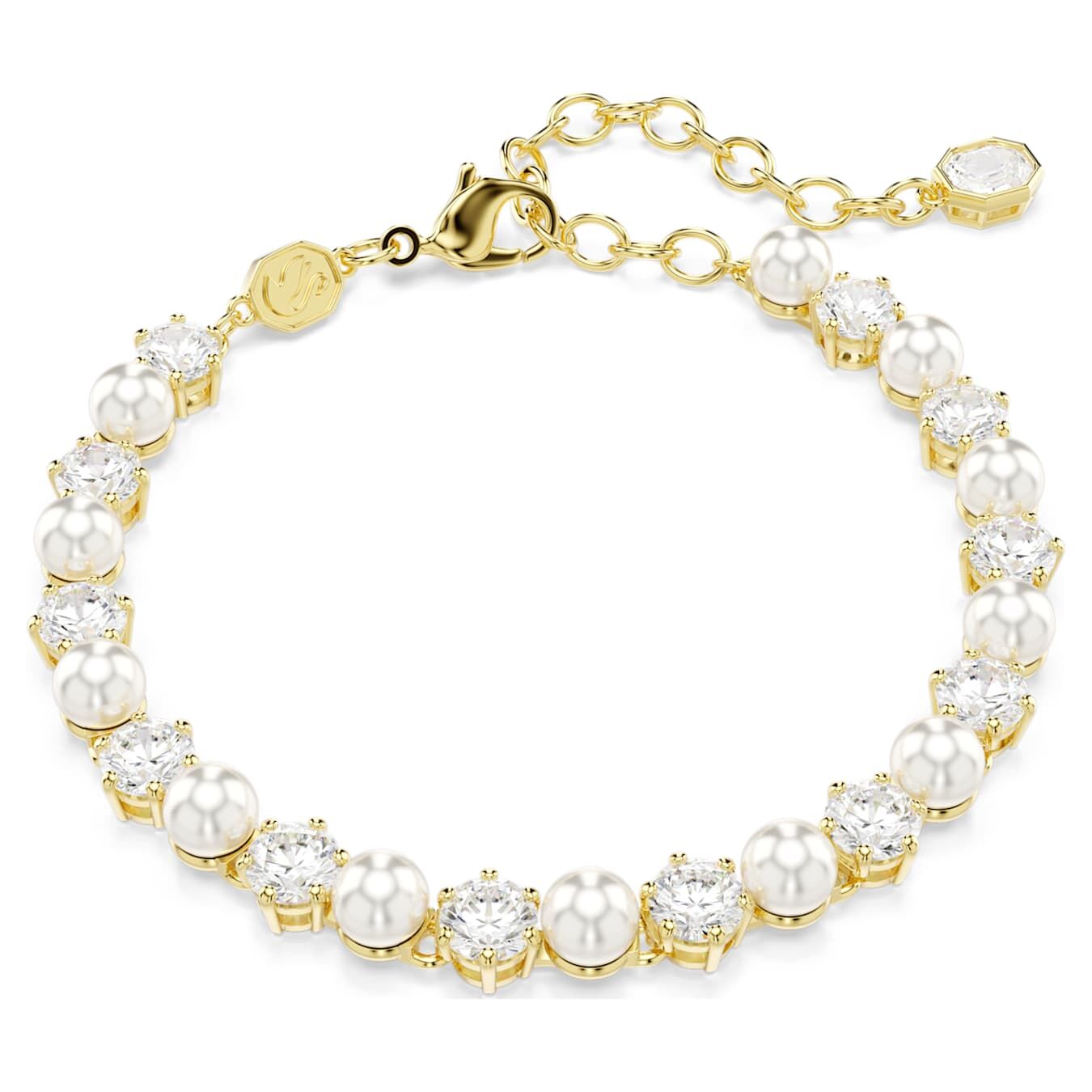 Swarovski Matrix Tennis Bracelet Crystal Bead, Round Cut, White, Gold Alloy Layer