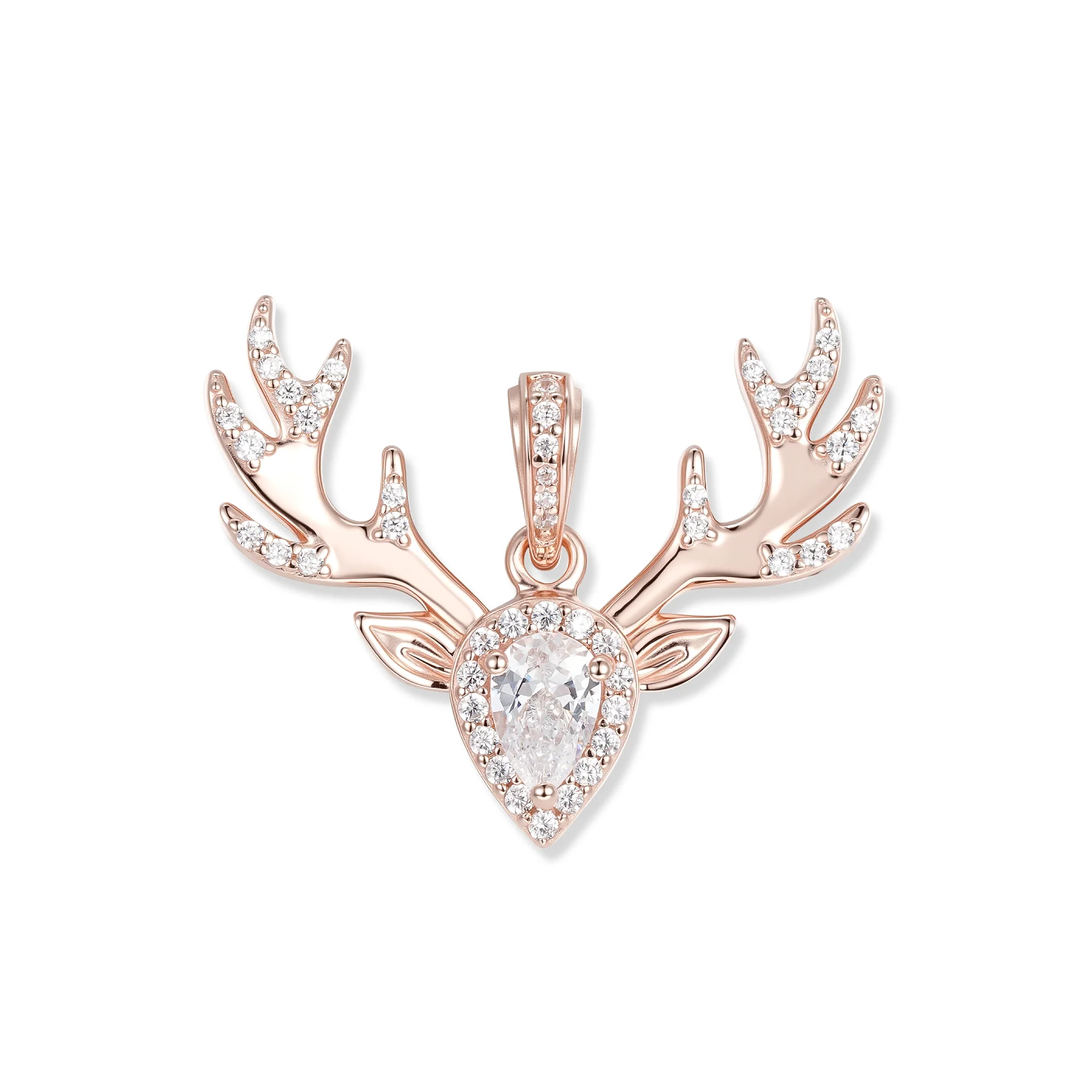 At the time, Ida Hirsch pendant, 18K rose gold plated, imaginative stag head, 2.5 x 2 cm