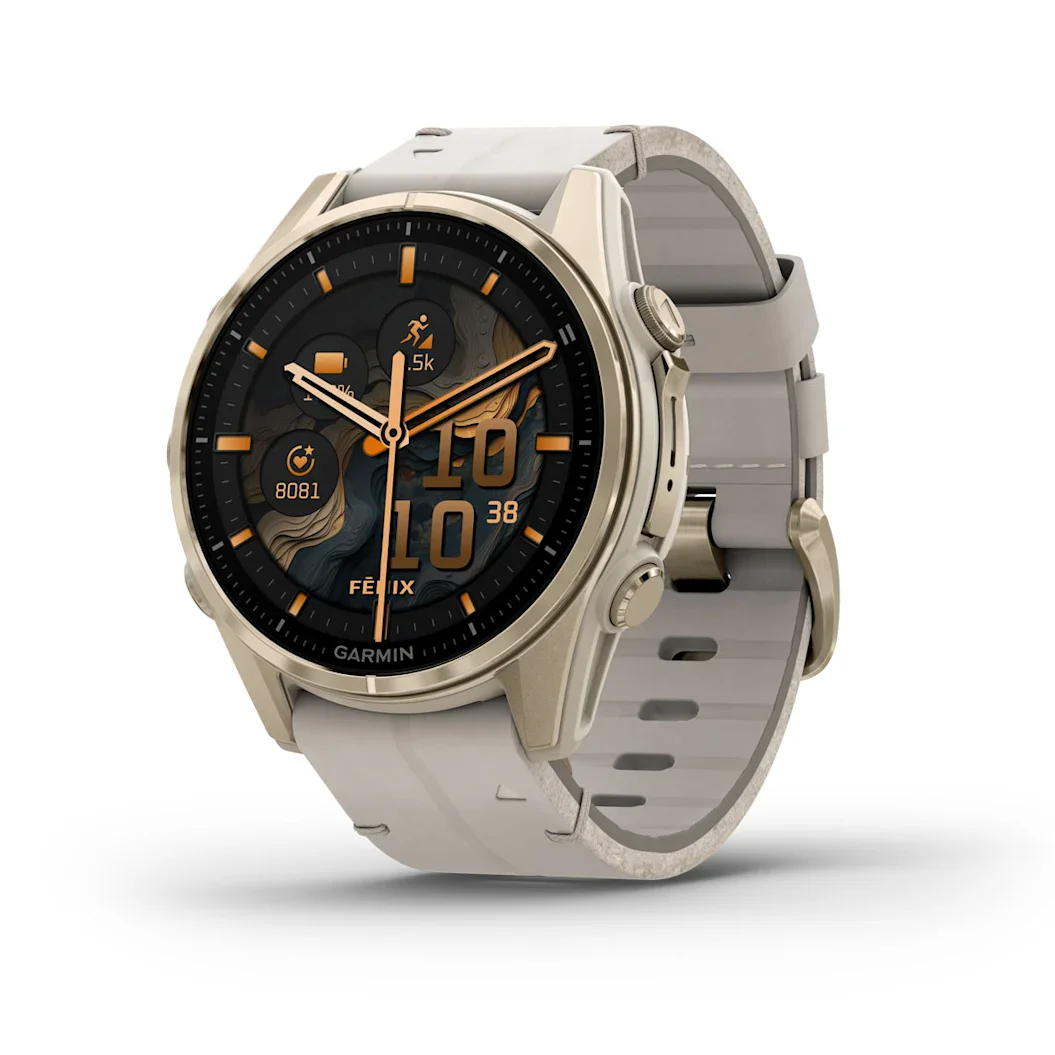 cf-xl-1 Garmin fēnix® 8 - 43 mm AMOLED Sapphire Nebelgrau/Softgold mit Lederarmband und Silikonband 010-02903-40
