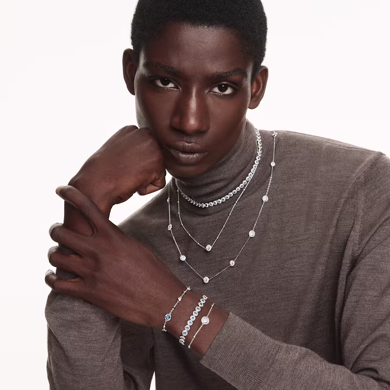 Swarovski Una Angelic bracelet, round cut, blue, rhodium plated