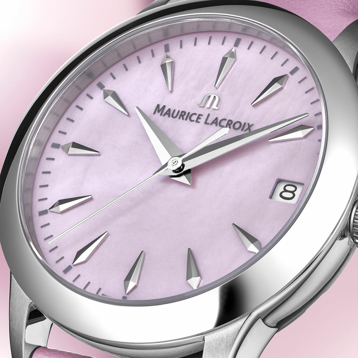 Maurice Lacroix 1975 Quartz 33mm, Quarzwerk, Lederband Rosa Damenuhr 751006-SS001-560-6