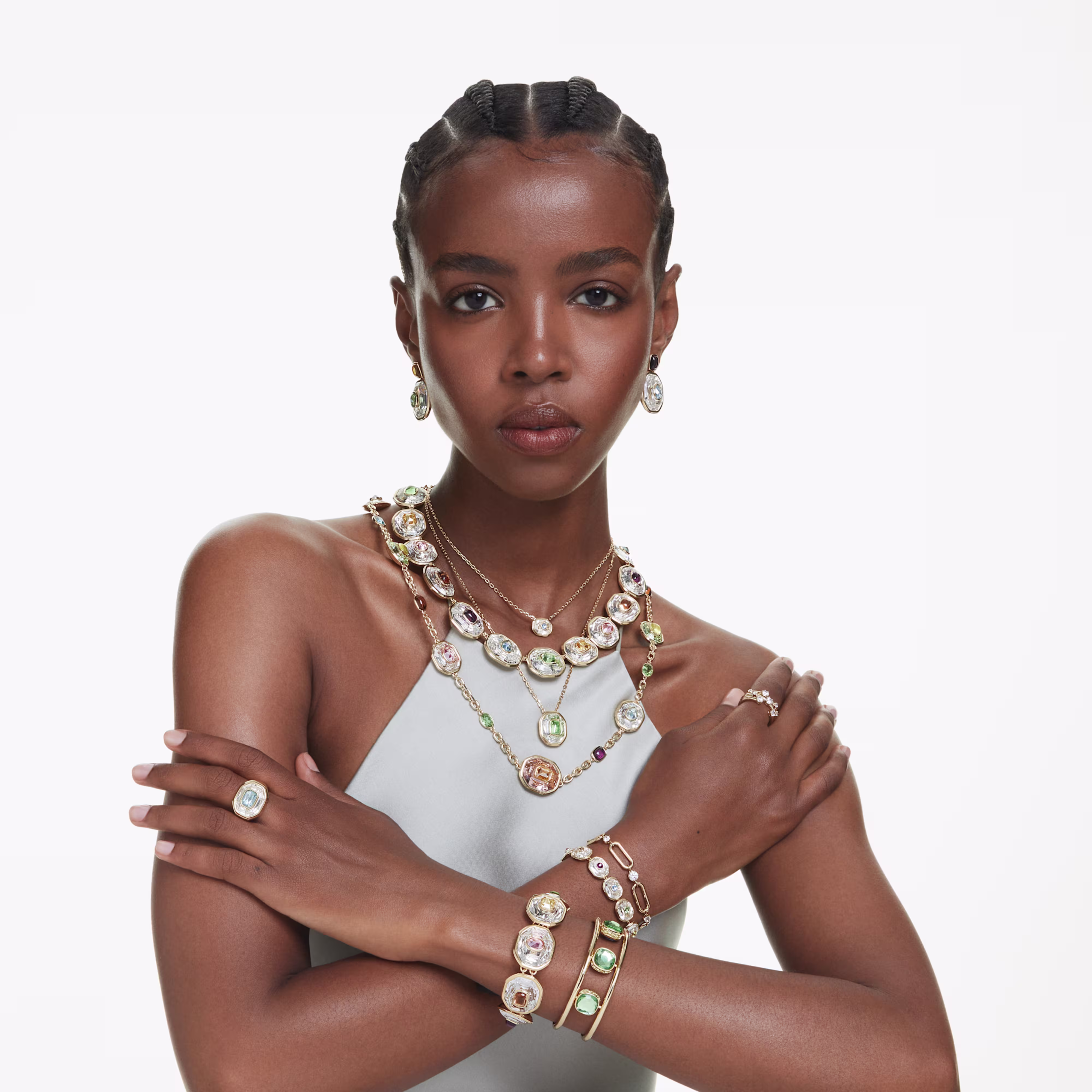 Swarovski Chroma Armreif Kissenschliff, Mehrfarbig, 18k vergoldet