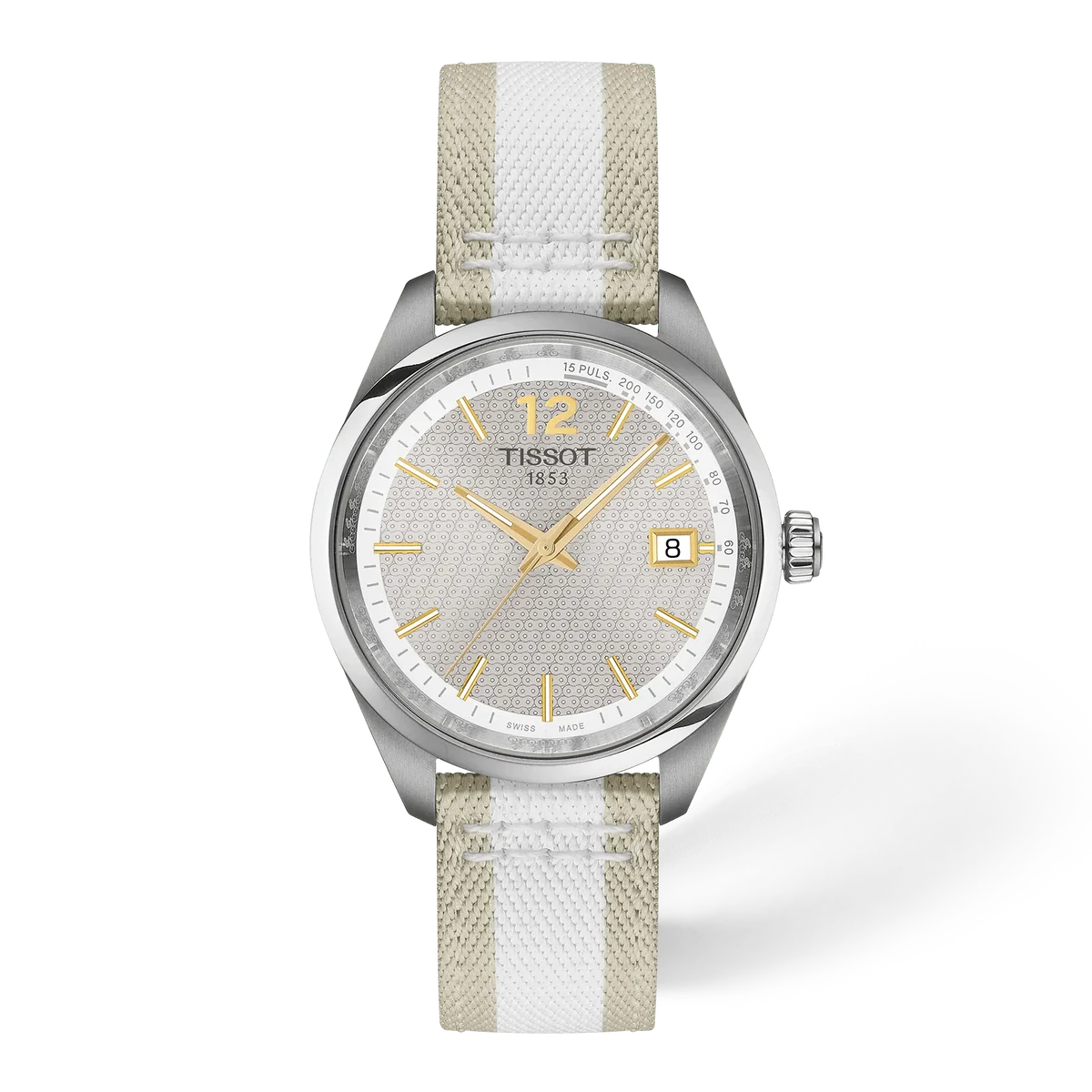 Tissot PR 100 34mm, Schweizer Quarzwerk,  Textilband Damenuhr T150.210.17.037.00