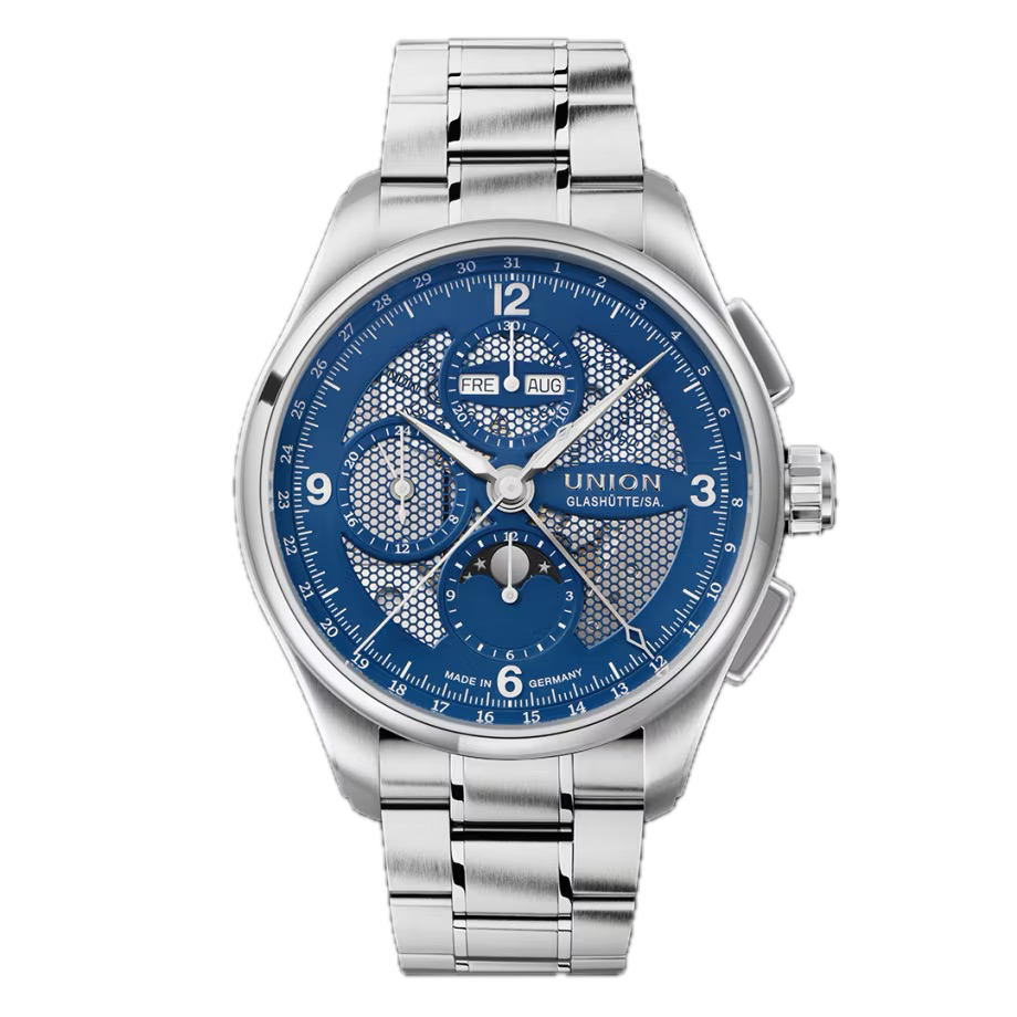 Union Glashütte skelettiertes Zifferblatt blau Belisar Chronograph D014.425.11.042.00