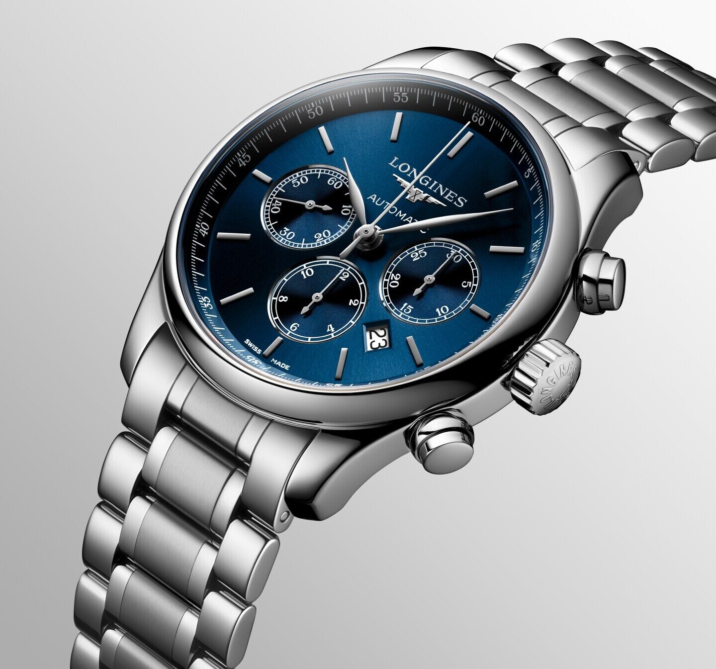 Longines Master Collection Chronograph Blau Edelstahlband Herrenuhr L2.859.4.92.6