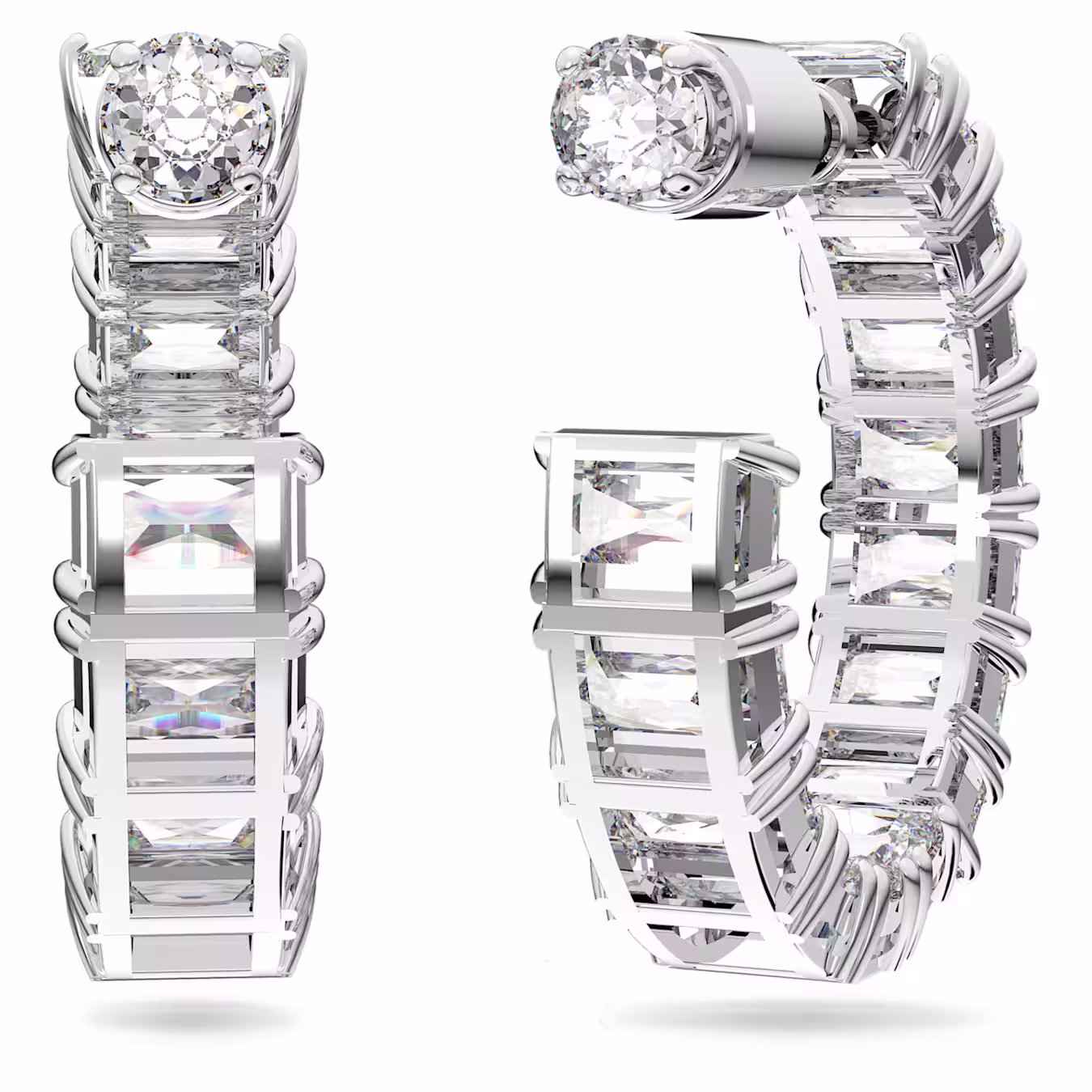 Swarovski Matrix hoop earrings, octagon cut, white, rhodium-plated