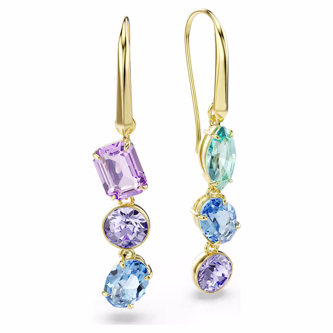 Swarovski Gema Drop Earrings, Asymmetrical Design, Various Cuts, Multicolor